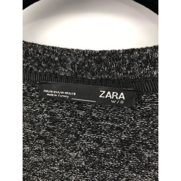 Zara Soft Knit Sweater Charcoal Black Blue Fuzzy Dots Medium - Picture 3 of 4